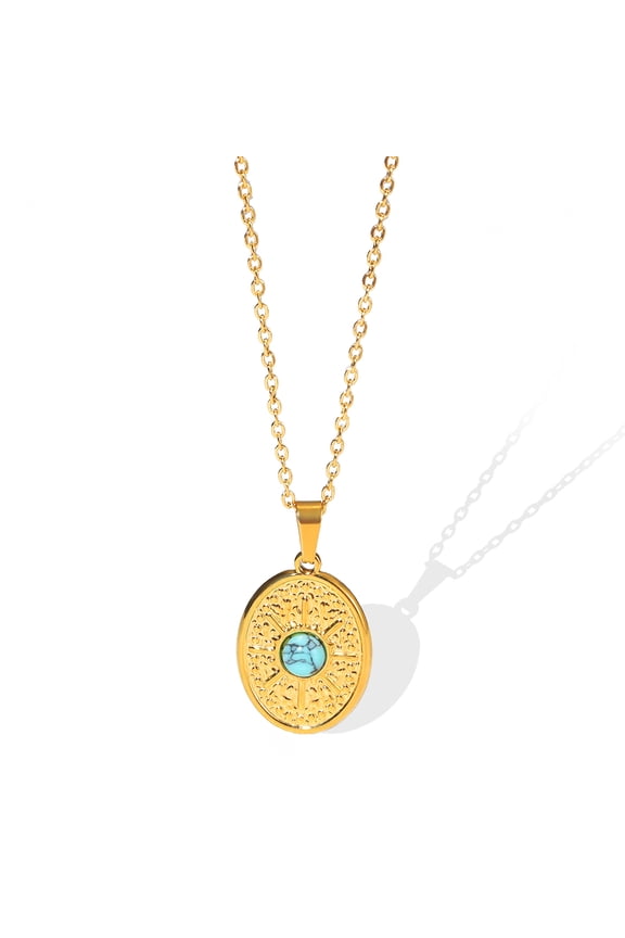 Gold turquoise cat's eye Sun pendant necklace fashion party birthday stainless steel jewelry gift
