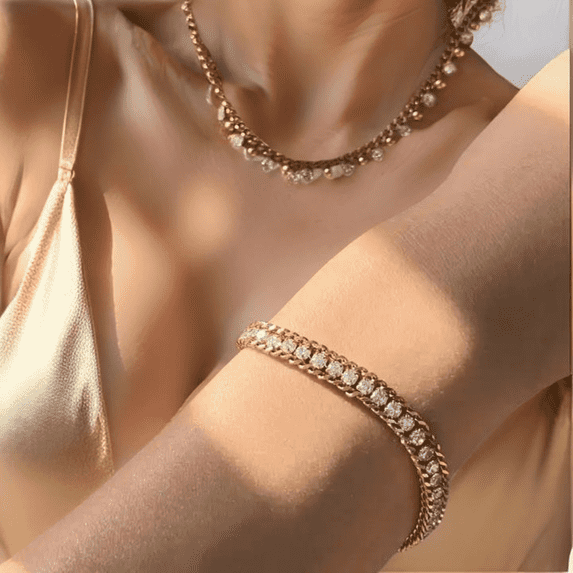 LAPRECIEUZ DE ARTHES JEWELRY Women’s Gold Vermeil Adjustable CZ Tennis Chain Bracelet 8" – Non-Tarnished