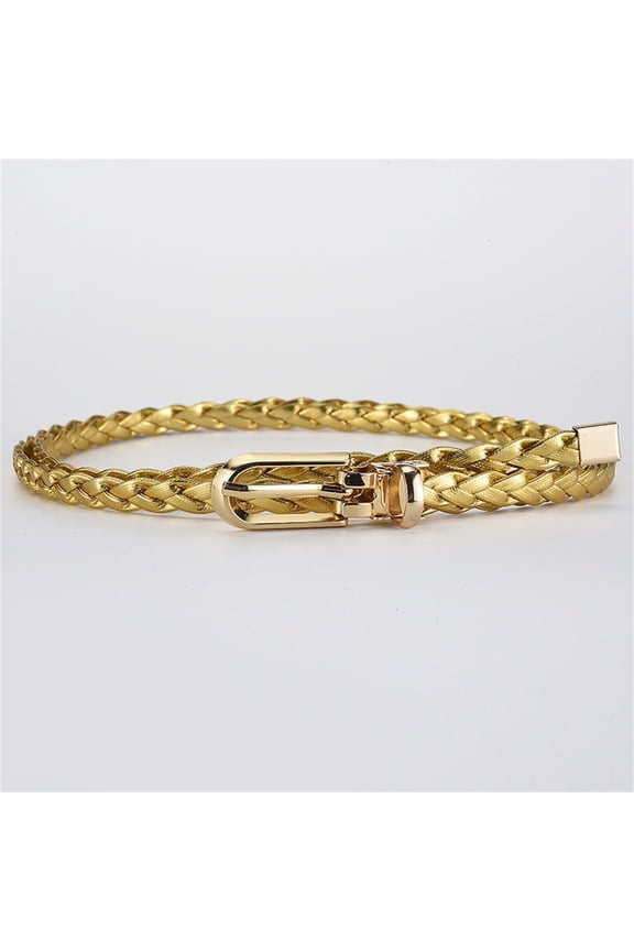 Gold womens belts for dress Thin Buckle Strap Waist Belt PU Stylish Design with Gold Buckle Ladies Black Belt Perfect for Jeans Dresses One Size