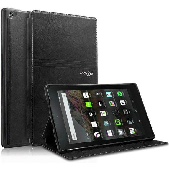 GoldCherry for Amazon Fire HD 8 Tablet Case, Folio PU Leather Stand Smart Cover with Auto Wake/Sleep Function for Amazon Fire HD 8 6th/7th/8th Generation 2016/2017/2018 Release(Black)