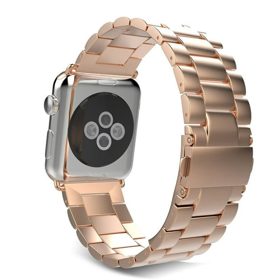 GoldCherry for Apple Watch Band 44mm ,Solid Stainless Steel Link Bracelet Replacement Band Strap with Durable Folding Clasp Apple Watch Series 5 4 3 2 1 WristStrap(44mm +Rose Gold)