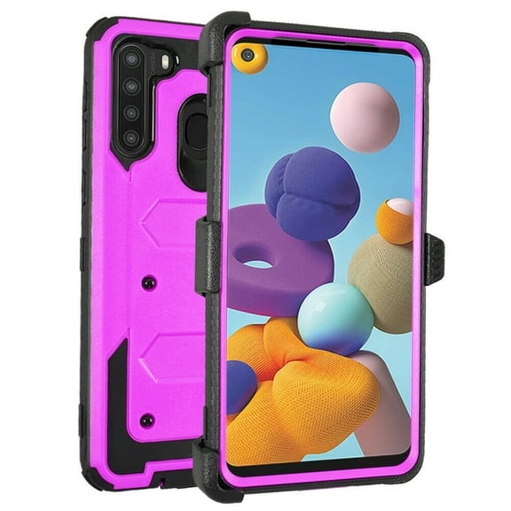 GoldCherry for Galaxy A21 Case with Built-in Screen Protector, [Heavy Duty Protection] Full-Body Rugged Shockproof Protective Cover with Kickstand for Samsung Galaxy A21 (6.5-inch) (Purple)