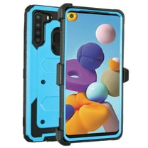 GoldCherry for Galaxy A21 Case with Built-in Screen Protector, [Heavy Duty Protection] Full-Body Rugged Shockproof Protective Cover with Kickstand for Samsung Galaxy A21 (6.5-inch) (Blue)