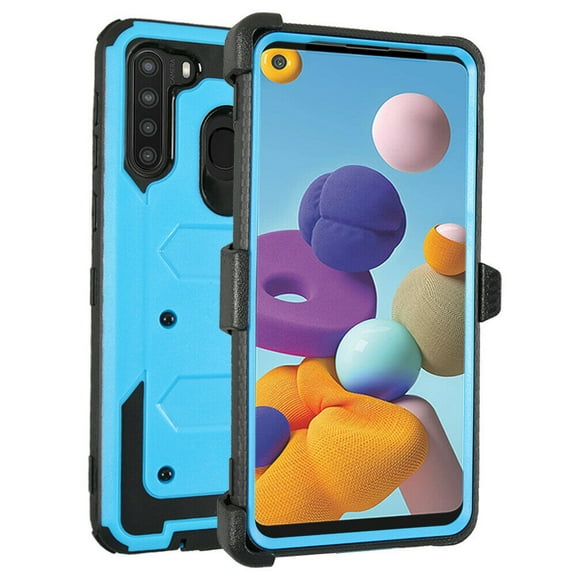 GoldCherry for Galaxy A21 Case with Built-in Screen Protector, [Heavy Duty Protection] Full-Body Rugged Shockproof Protective Cover with Kickstand for Samsung Galaxy A21 (6.5-inch) (Blue)