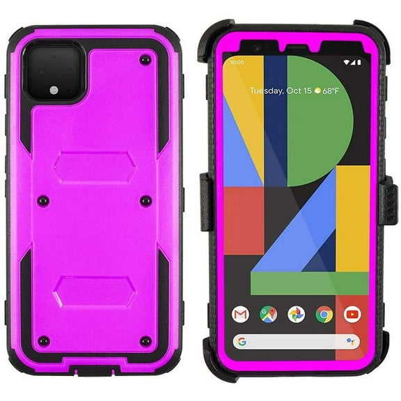 GoldCherry for Google Pixel 4 5.7 inch (2019 Release) Case, Heavy-Duty Full-Body Rugged Dual-Layer Shockproof Protective Cover with Kickstand and Built-in-Screen Protector for Google Pixel 4 (Purple)