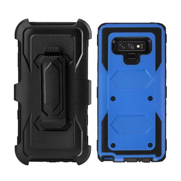 GoldCherry Heavy Duty Full-Body Armor Case Belt Clip Holster Kickstand For Samsung Galaxy Note 9 2018 (Blue)