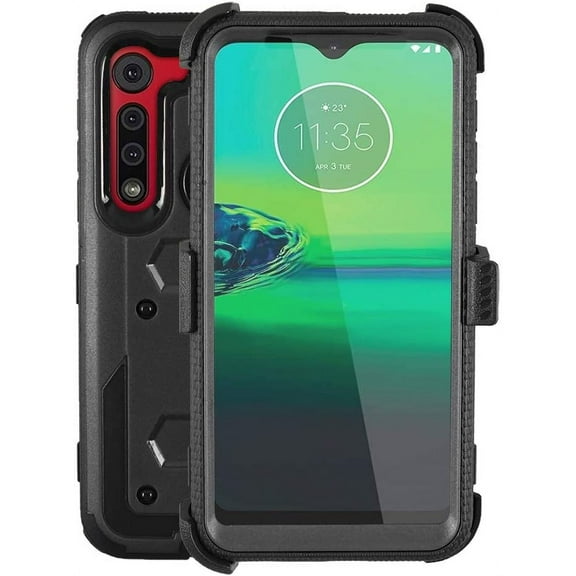 GoldCherry for Moto G8 Play Case,Moto G8 Plus Case,Shock-Absorption/High Impact Resistant Armor Holster Defender Case with Kickstand Swivel Belt Clip Holster for Motorola G8 Play/G8 Plus(Black)