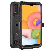 GoldCherry for Samsung Galaxy A01 Case, Heavy Duty Shock-Absorption/High Impact Resistant Armor Holster Defender Case with Kickstand Swivel Belt Clip Holster for Samsung Galaxy A01 5.7 Inch(Black)