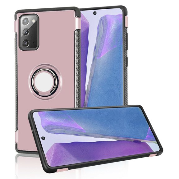 GoldCherry For Samsung Note 20 Case with Rotatable Ring Kickstand Shockproof Absorption TPU Bumper PC Hard Back Protective Cover Fit Magnetic Car Mount For Samsung Galaxy Note 20(Rose Gold)