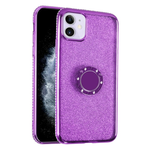 GoldCherry For iPhone 12 Mini 5.4 Inch Case,Luxury Phone Case Cover W/Ring Stand Glitter Rhinestone Bumper Protective TPU Phone Cover for Apple iPhone 12 Mini 5.4 Inch(Purple)
