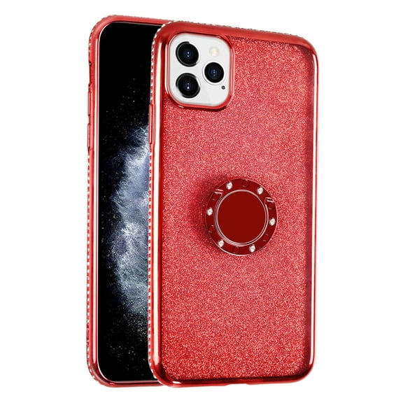 GoldCherry For iPhone 12 Pro Max 6.7 Inch Case,Luxury Phone Case Cover W/Ring Stand Glitter Rhinestone Bumper Protective TPU Phone Cover for Apple iPhone 12 Pro Max 6.7 Inch(Red)