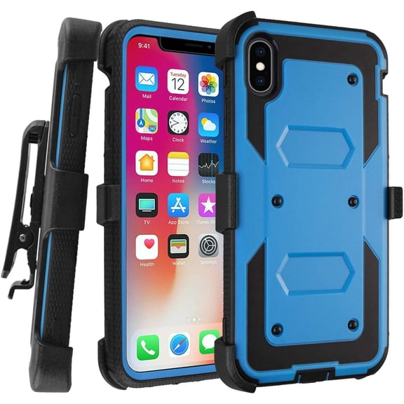 GoldCherry iPhone X/XS 5.8 inch case, Heavy Duty Shockproof Rugged Hybrid Housing with Rotating Belt Clip and Bracket for apple iPhone X/XS 5.8 inch(Blue)