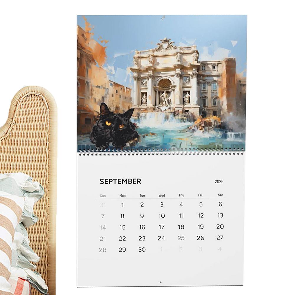 GoldCister Monthly Calendar 2025 Decorative Cat Wall Calendar Family