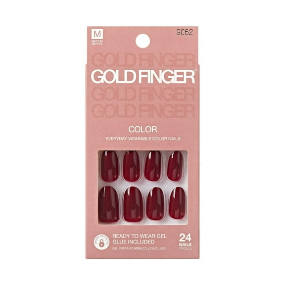 GoldFinger 24 Pcs Press On Nails, Medium Oval Fake Nails, Classic Red Gel Stick On Extensions, Reusable DIY Full Cover False Nail Kit with Glue, Manicure Stick & File, 7 Day Long Lasting Wear