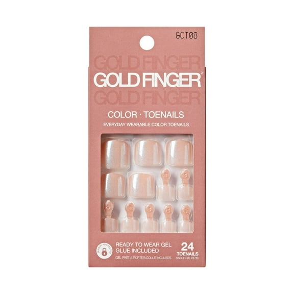 GoldFinger 24 Pcs Press On Toenails, Ready to Wear Fake Nails, Pink Glitter Gel Stick On Extensions, Reusable DIY Pedicure False Nail Kit with Glue, Cuticle Stick & File, 7 Day Long Lasting Wear