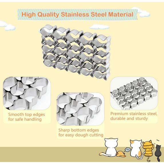GoldFish Cracker Cutter, 25 Cavity Mini Cookie Cutters with Cleaning Brush, Goldfish Mold Stainless Steel Fish Shaped for Non-Stick Dough DIY Cookie Mold