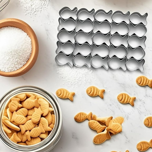GoldFish Cracker Cutter, Stainless Fish Shaped Non Stick Dough Stainless Baking, Goldfish Mold Stainless Steel Fish Shaped for Non-Stick Dough DIY Cookie Mold,Grey,3x5"