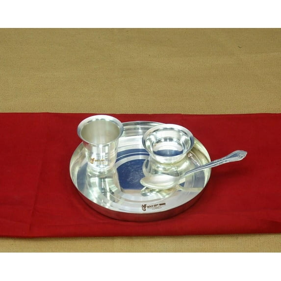 GoldGiftIdeas 7 Inch Silver Plated Dinner Set for Gift, Dinner Set for Home, Birthday Return Gift, Dinnerware Set for God, Dinner Thali Set(Pack of 10)