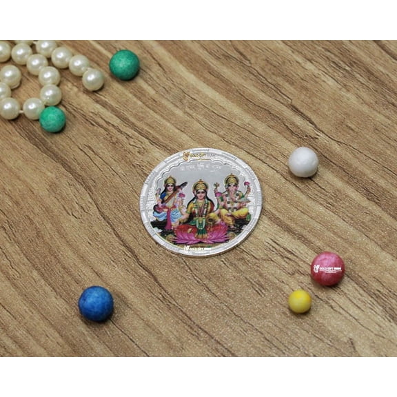 GoldGiftIdeas 999 Silver Lakshmi Ganesh Saraswati Coin for Home, Silver Pooja Items for Gift, Housewarming Return Gifts,Silver Coin for Gift (Pack of 10)