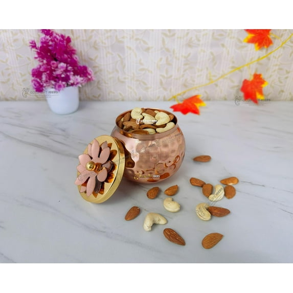 GoldGiftIdeas Copper Hammered Dry Fruit Bowl with Lid (Pot Shape), Return Gifts for Festival, Serving Bowls/Jars for Party, Diwali Gift Item (Pack of 50)
