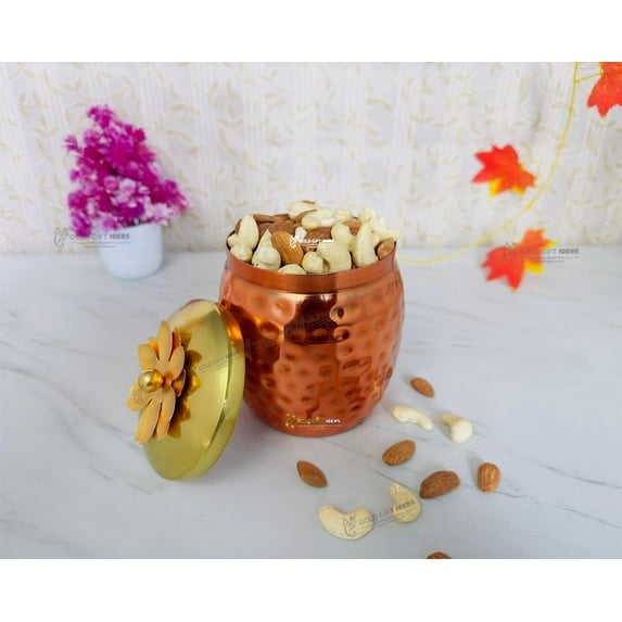 GoldGiftIdeas Copper Hammered Dry Fruit Jars with Lid (Kulhad Shape), Diwali Return Gifts, Serving Bowls/Sweet Box for Party, Wedding Favor (Pack of 50)