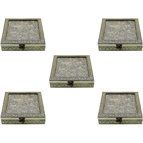 GoldGiftIdeas Decorative Engraved Dry Fruits Box for Return Gifts, Keepsake Wooden Jewelry Box for Women, Storage Box with Locking Clasp (Pack of 20)
