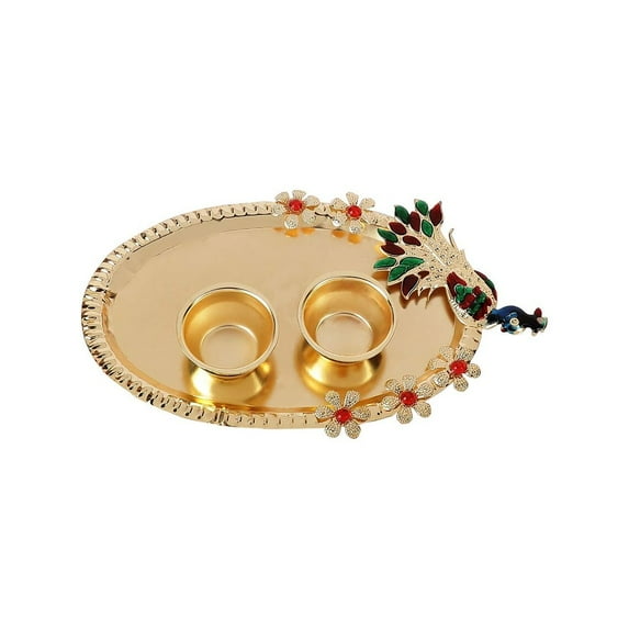 GoldGiftIdeas Gold Plated Alloy Peacock Kankavati for Home, Sindoor Dani for Women, Return Gifts for Baby Shower, Haldi-Kumkum Holder Gift (Pack of 10)