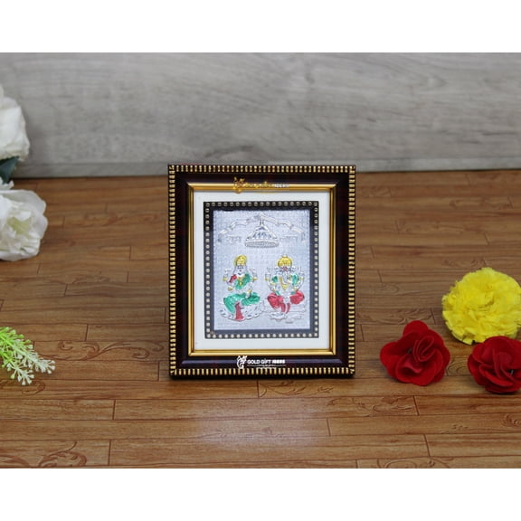 GoldGiftIdeas Pure Silver Lakshmi Ganesha Frame for Pooja, Return Gifts for Housewarming, Silver Laxmi Ganesh Photo Frame for Gift (Pack of 5)