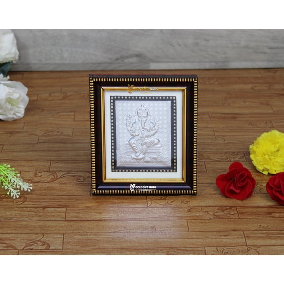 GoldGiftIdeas Pure Silver Lambodar Ganesha Frame for Gift, Ganpati Wooden Frame for Puja, Return Gifts for Baby Shower,Ganesha Idol for Home (Pack of 5)