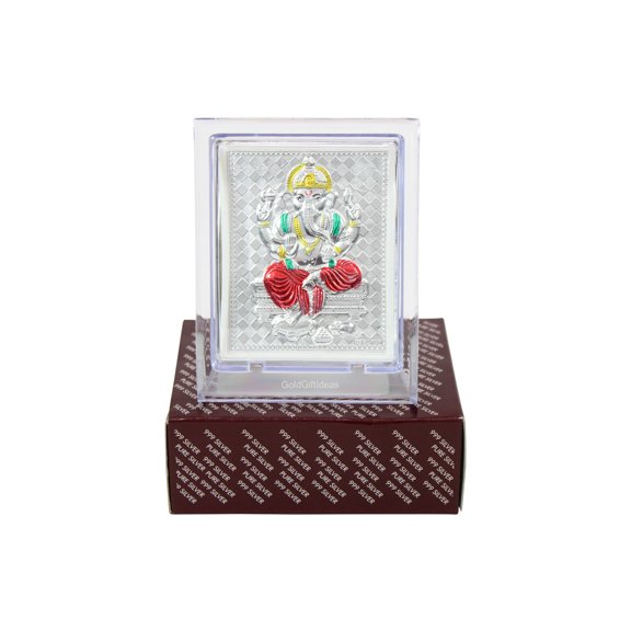 GoldGiftIdeas Silver Pitambar Ganesha Frame for Gift, Silver Ganpati Photo Frame for Home, Return Gifts Items, Lord Ganesh Frame for Pooja (Pack of 5)