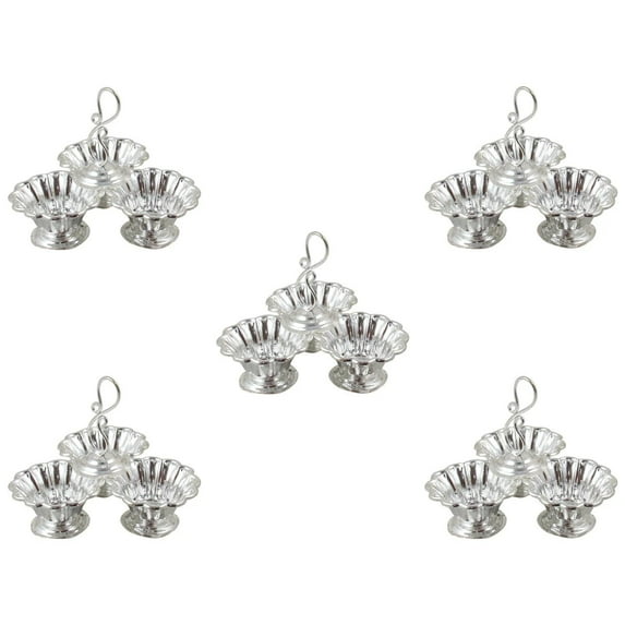 GoldGiftIdeas Silver Plated Big Three-in-One Jod Kamal for Pooja, Housewarming Return Gift,, Pooja Items for Home, Indian Pooja Thali Set (Pack of 5)