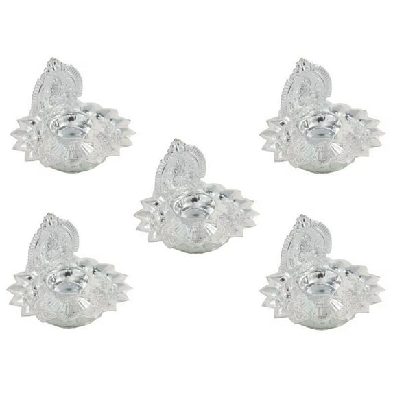 GoldGiftIdeas Silver Plated Gaj Lakshmi Diya Pooja Thali Set, Pooja Items for Home, Return Gifts for Housewarming, Laxmi Deepak for Diwali (Pack of 10)