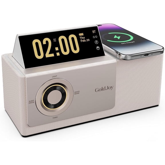 GoldJoy Speaker,Charging Station, Digital Clock,Sunset Lamp & White Noise for Gift- Beige
