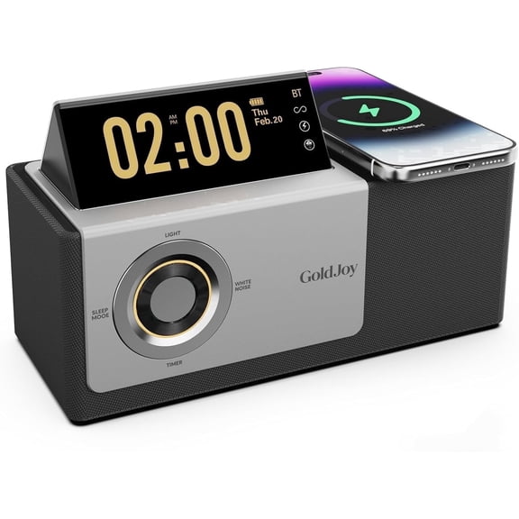 GoldJoy Speaker,Charging Station, Digital Clock,Sunset Lamp & White Noise for Gift- Black
