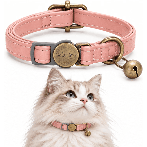 GoldTiger Vintage Style Leather Breakaway Cat Collar - Adjustable, Durable, Retro Bell - Suitable for All Types of Cats and Small Dogs