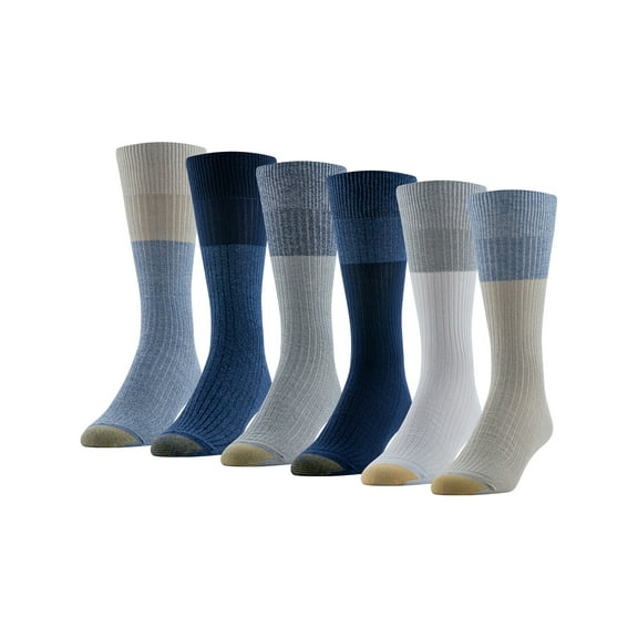 GoldToe Edition Mens Casual Rib Crew Socks Assorted, 6 Pack