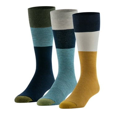 GoldToe Edition Mens Comfort Top Flat Crew Socks Assorted, 3 Pack