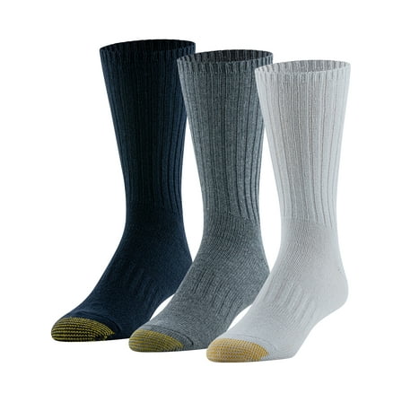 GoldToe Edition Mens Everyday Rib Crew Socks Assorted, 3 Pack