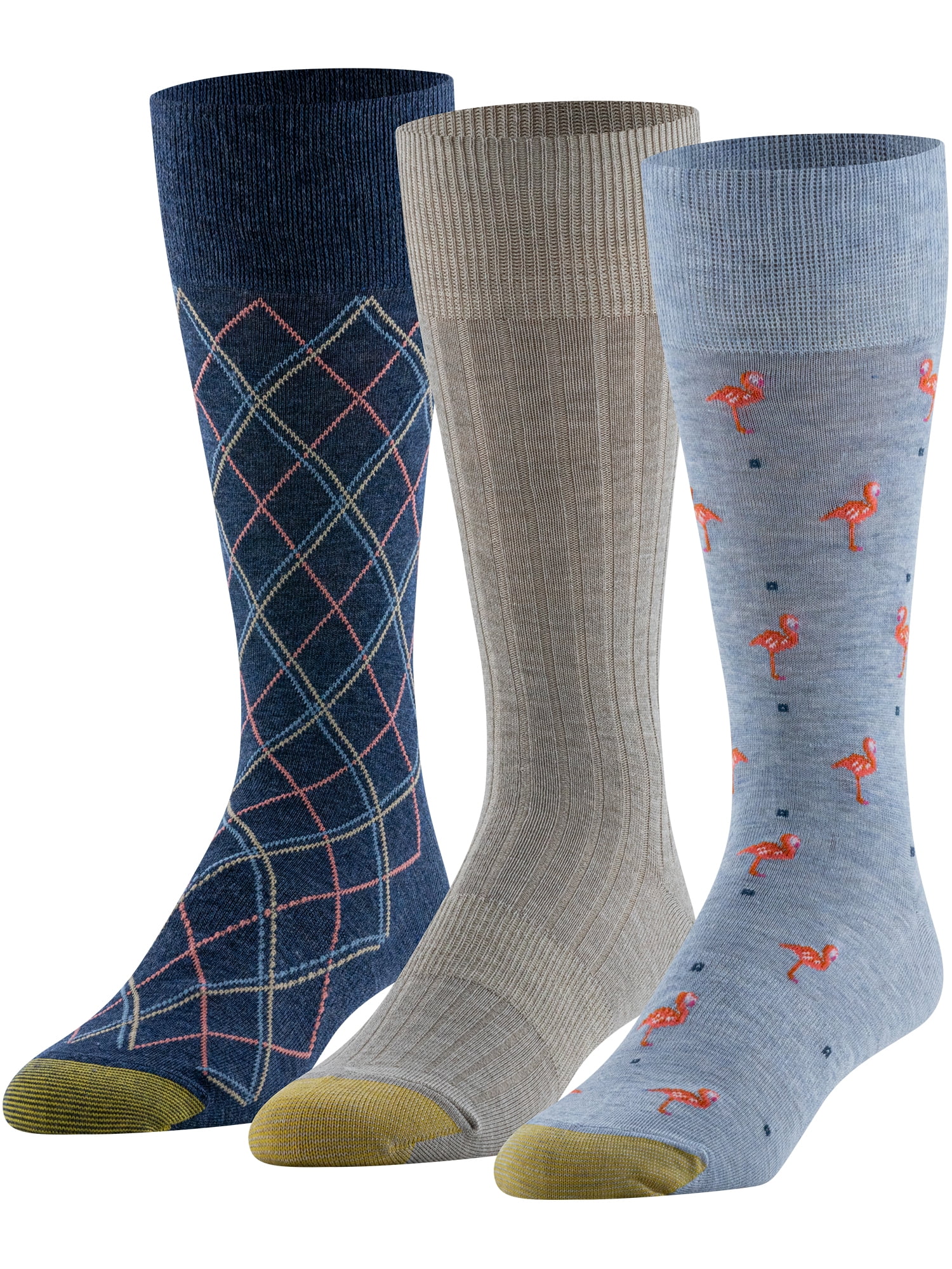 GoldToe Edition Mens Flamingos Crew Socks Assorted, 3 Pack - Walmart.com