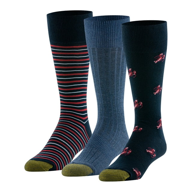 GoldToe Edition Mens Lobsters Crew Socks Assorted, 3 Pack