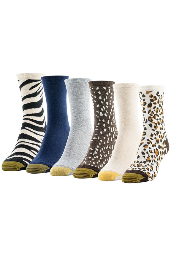 Edition Women's Animal Print Mid Crew Socks Assorted, 6 Pairs, Size 6-9