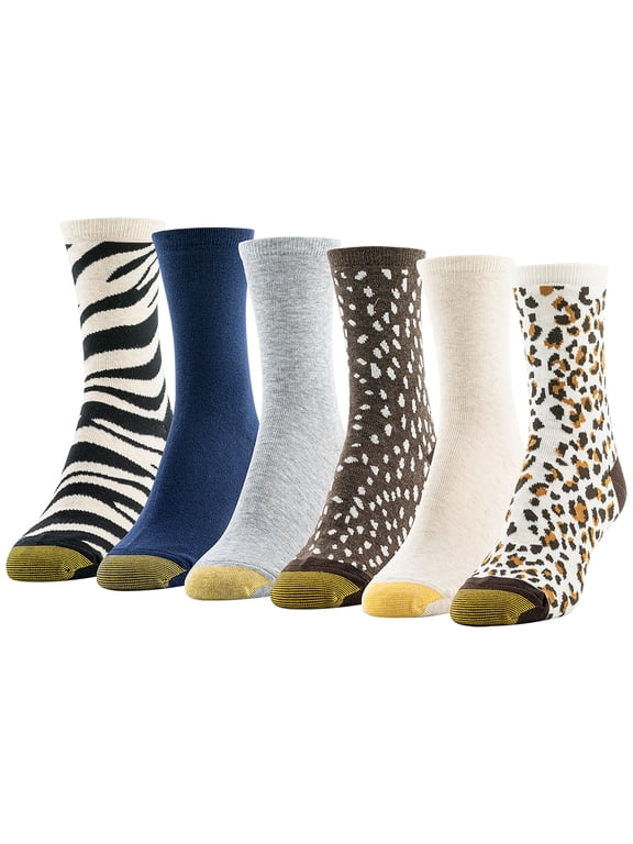 Edition Women's Animal Print Mid Crew Socks Assorted, 6 Pairs, Size 6-9