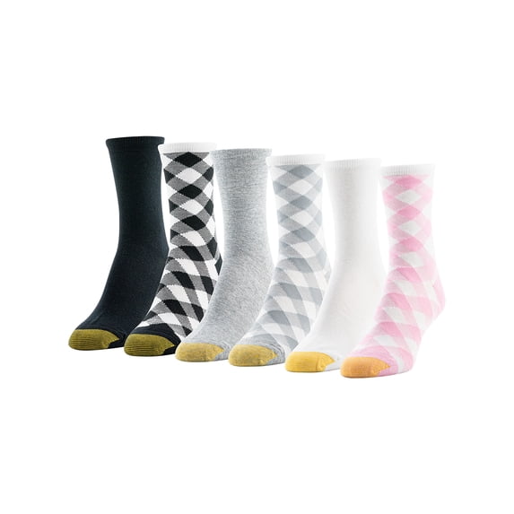 GoldToe Edition Women's Checked Mid Crew Socks Assorted, 6 Pairs, Size 6-9