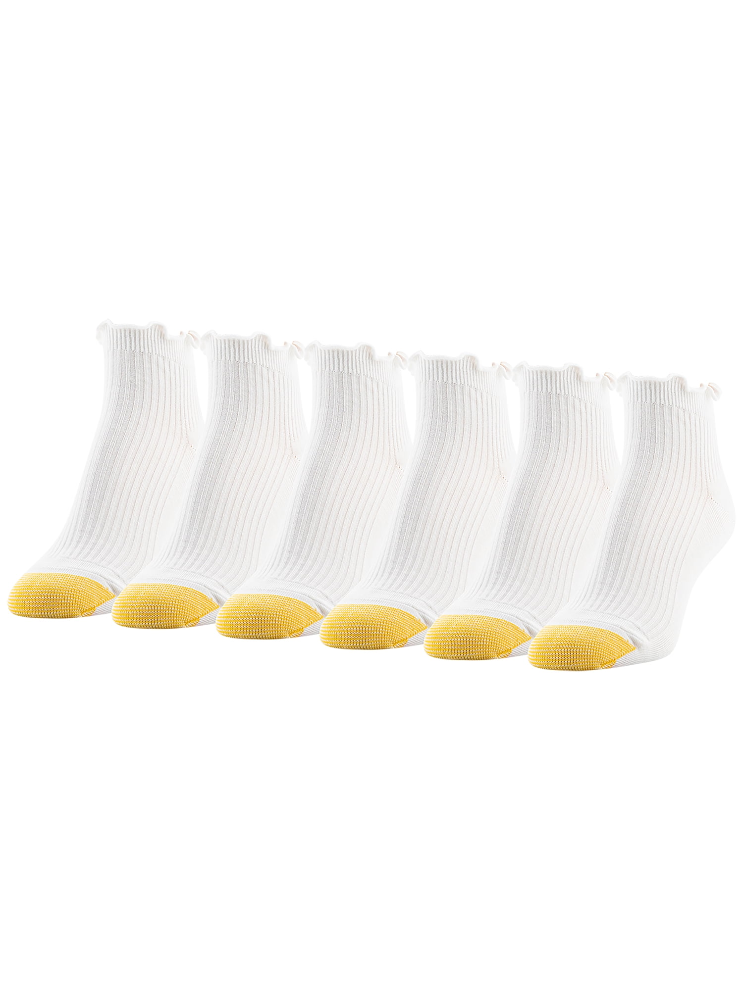 GoldToe Edition Women's Lettuce Edge Rib Quarter Socks White, 6 Pairs, Size 6-9