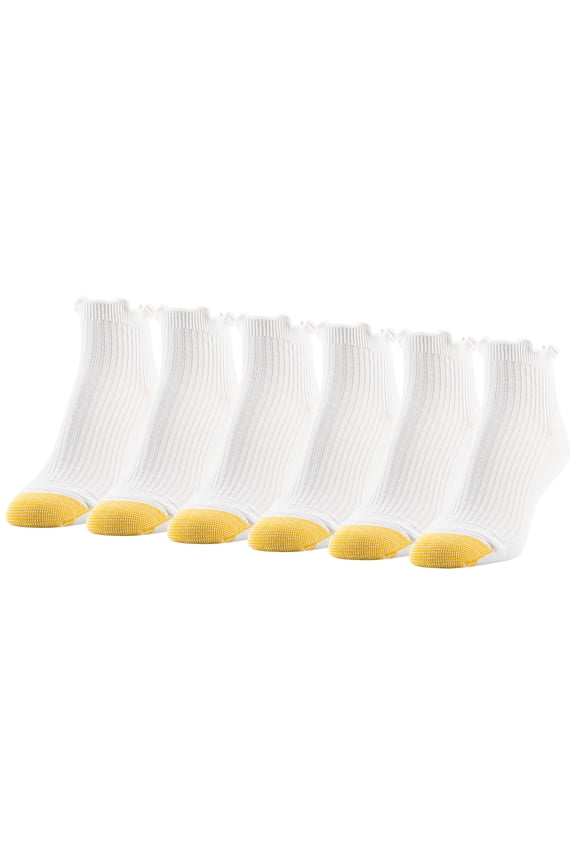 Edition Women's Lettuce Edge Rib Quarter Socks White, 6 Pairs, Size 6-9