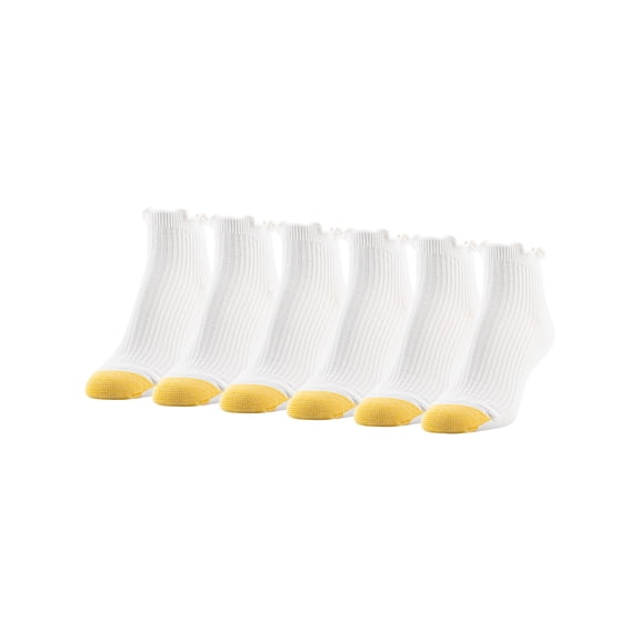 GoldToe Edition Women's Lettuce Edge Rib Quarter Socks White, 6 Pairs, Size 6-9