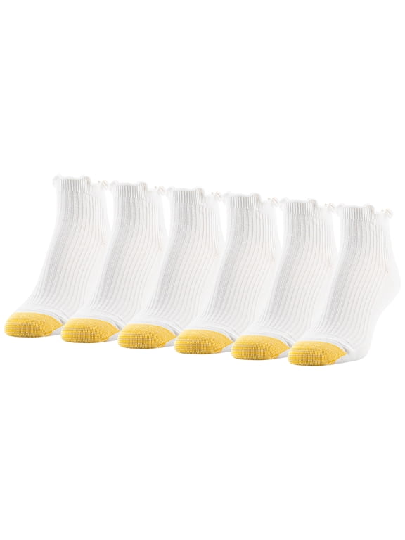 Edition Women's Lettuce Edge Rib Quarter Socks White, 6 Pairs, Size 6-9