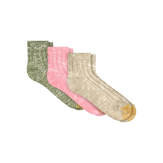 GoldToe Edition Women's Marled Slub Short Crew Socks Assorted, 3 Pairs, Size 6-9