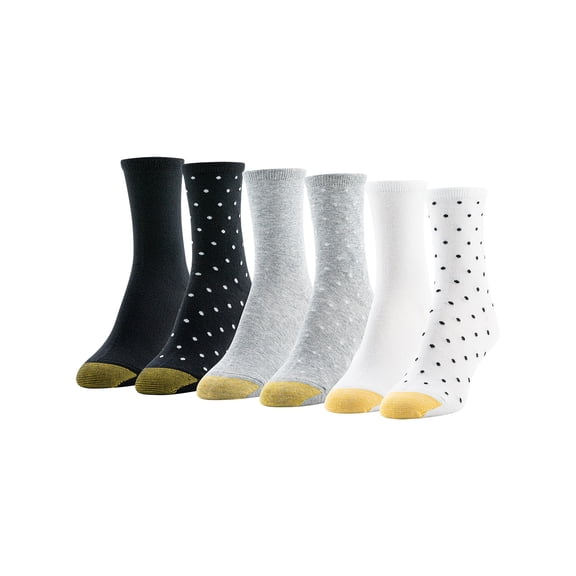 GoldToe Edition Women's Polka Dot Mid Crew Socks Assorted, 6 Pairs, Size 6-9