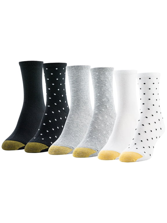 Edition Women's Polka Dot Mid Crew Socks Assorted, 6 Pairs, Size 6-9